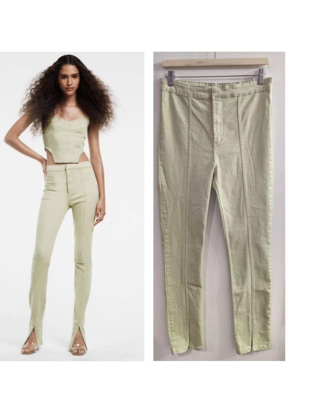 NWT Zara | Split-hem Skinny Jeans in Light Green